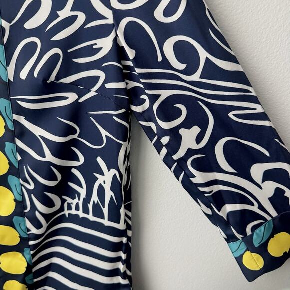 STAUD Parke Top Navy Citrus Lemon Print Shirt XS Bold Graphic Print Dopamine NWT - Picture 5 of 14